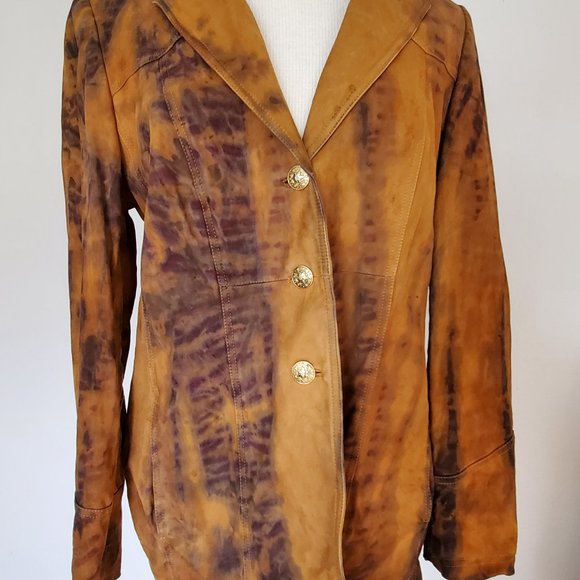 Escada Suede leather Jacket Blazer brown black Med 8 10 12 cowgirl equestrian XL